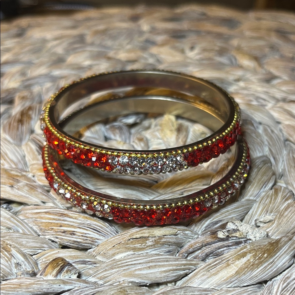 Red and Clear Crystal Indian Style Bangles‎